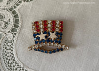 Vintage Patriotic Red White Blue Rhinestone Uncle Sam's Hat Pin
