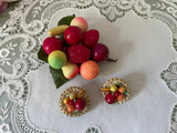 Vintage Berries Cherries and More Fruit Millinery Pin and Earrings Set