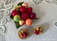 Vintage Berries Cherries and More Fruit Millinery Pin and Earrings Set