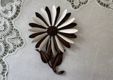 Vintage Hedy Brown and White Enamel Daisy Flower Pin and Earrings Set Signed