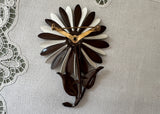 Vintage Hedy Brown and White Enamel Daisy Flower Pin and Earrings Set Signed