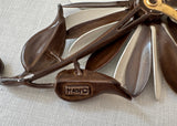 Vintage Hedy Brown and White Enamel Daisy Flower Pin and Earrings Set Signed