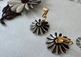 Vintage Hedy Brown and White Enamel Daisy Flower Pin and Earrings Set Signed