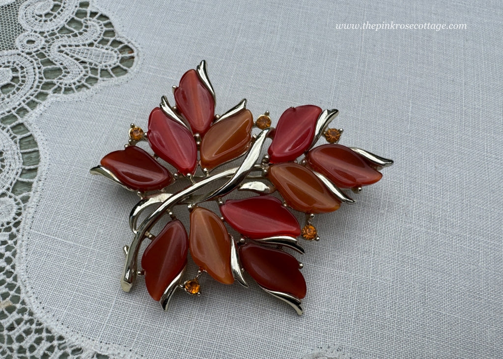 Vintage Coro Thermoset and Rhinestone Autumn Leaf Brooch