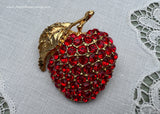 Vintage Red Apple Rhinestone Brooch