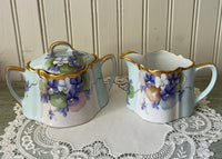 Vintage Hand Painted Violets Sugar Bowl and Creamer