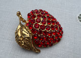 Vintage Red Apple Rhinestone Brooch