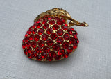 Vintage Red Apple Rhinestone Brooch