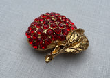 Vintage Red Apple Rhinestone Brooch