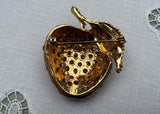 Vintage Red Apple Rhinestone Brooch