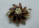 Vintage Brown Amber and Green Navette Rhinestone Brooch
