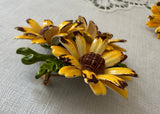 Vintage Enameled Sunflower Black-Eyed Susan Brooch and Clip Earring Set