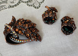 Vintage Weiss Rhinestone Acorn Brooch and Earring Demi-Parure Set Signed
