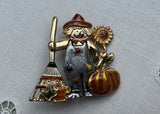 Enameled Autumn Scarecrow Pin with Pumpkin Sunflower and more