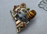 Enameled Autumn Scarecrow Pin with Pumpkin Sunflower and more