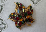 Vintage Coro Autumn Leaves Rhinestone Brooch