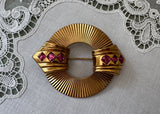 Vintage Coro Pink Rhinestone Circle Brooch Pin Signed