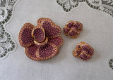 Joan Rivers Classics Collection Pink Rhinestone Camellia Flower Brooch and Earring Set Signed