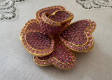 Joan Rivers Classics Collection Pink Rhinestone Camellia Flower Brooch and Earring Set Signed