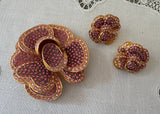 Joan Rivers Classics Collection Pink Rhinestone Camellia Flower Brooch and Earring Set Signed