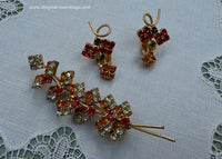Vintage Fall Colors Rhinestone Brooch and Earring Set