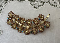 Vintage Topaz and Aurora Borealis Rhinestone Spray Brooch