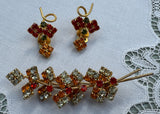 Vintage Fall Colors Rhinestone Brooch and Earring Set - The Pink Rose Cottage 