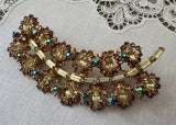 Vintage Topaz and Aurora Borealis Rhinestone Spray Brooch