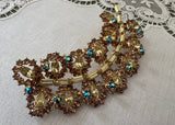 Vintage Topaz and Aurora Borealis Rhinestone Spray Brooch