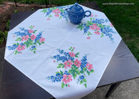 Vintage Wilendur Larkspur with Pink Roses Tablecloth