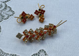 Vintage Fall Colors Rhinestone Brooch and Earring Set - The Pink Rose Cottage 
