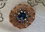 Vintage Spun Wire Flower Brooch Montana Blue and Aurora Borealis Rhinestones