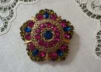 Vintage Multicolor Rhinestone Dome Brooch