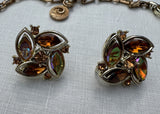 Vintage Lisner Amber Aurora Borealis Rhinestone Necklace and Earrings Set - The Pink Rose Cottage 