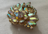 Vintage Aurora Borealis Rhinestone Flower and Leaf Spray Brooch