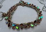Vintage Lisner Amber Aurora Borealis Rhinestone Necklace and Earrings Set - The Pink Rose Cottage 