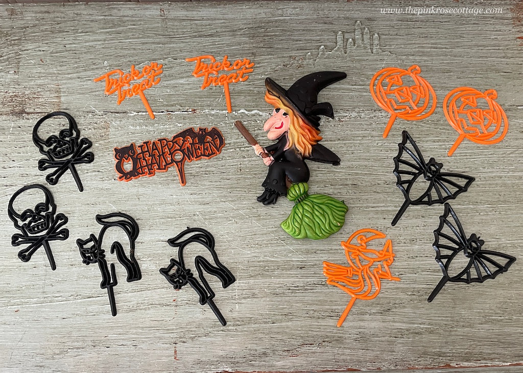Vintage Halloween Cupcake Picks and Witch Cake Topper