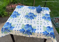 Vintage Blue Leaves and Hydrangea Tablecloth
