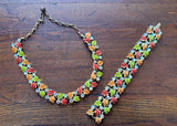 Vintage Enameled and Rhinestone Fall Leaves Necklace and Bracelet