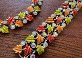 Vintage Enameled and Rhinestone Fall Leaves Necklace and Bracelet