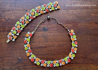 Vintage Enameled and Rhinestone Fall Leaves Necklace and Bracelet