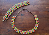 Vintage Enameled and Rhinestone Fall Leaves Necklace and Bracelet