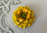 Vintage Enameled Yellow Marigold Zinnia Flower Pin Brooch