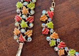 Vintage Enameled and Rhinestone Fall Leaves Necklace and Bracelet
