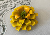 Vintage Enameled Yellow Marigold Zinnia Flower Pin Brooch