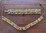 Vintage Enameled and Rhinestone Fall Leaves Necklace and Bracelet