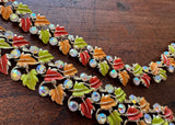 Vintage Enameled and Rhinestone Fall Leaves Necklace and Bracelet