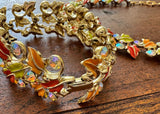 Vintage Enameled and Rhinestone Fall Leaves Necklace and Bracelet