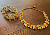 Vintage Enameled and Rhinestone Fall Leaves Necklace and Bracelet