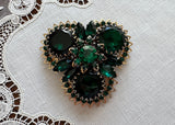 Vintage Judy Lee Emerald Green Rhinestone Brooch